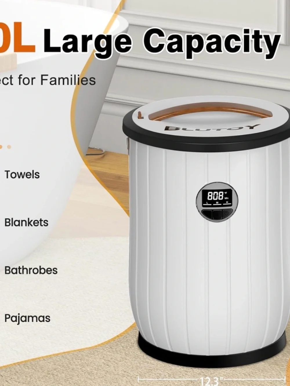 Towel Warmers for Bathroom, 20L Large Bucket with LED Display, 3 Heating Modes
